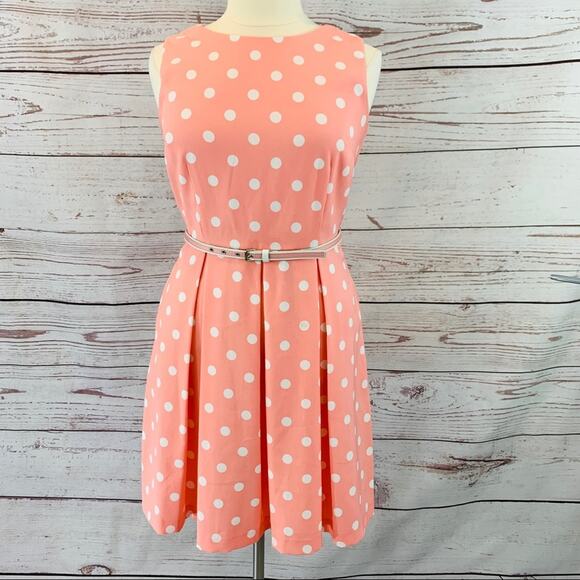madison leigh Dresses & Skirts - Madison Leigh peach and white dot with belt dress